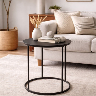 Table de bout ronde en fer avec brancard de stabilité brun foncé Pembertly Row