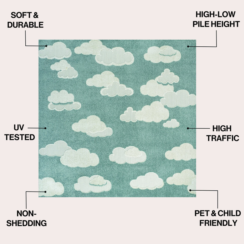 Tapis intérieur / extérieur bleu / ivoire Hedwig, Blue/Ivory , Square 9'