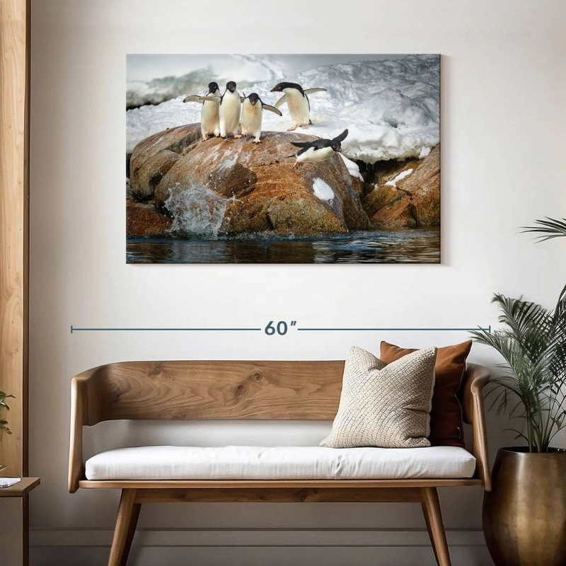 Penguins Diving Into Water, 30" H x 45" W