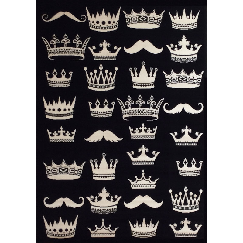 Tapis noir et ivoire à motif abstrait, Rectangle 4pi x 6 pi