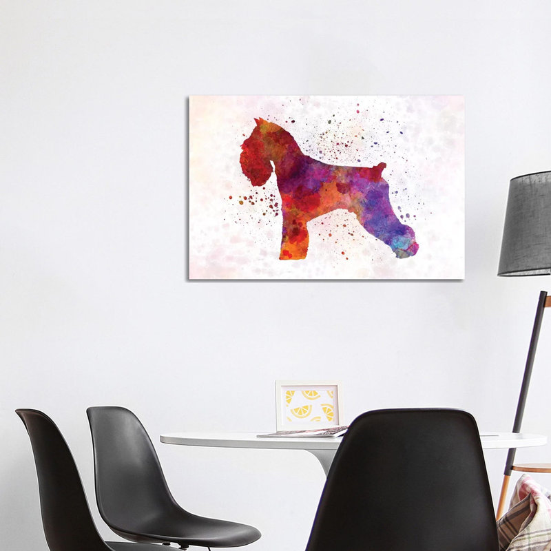 Schnauzer à l'aquarelle par Paul Rommer - peinture sur toile tendue, H 26 po x l 40 po x 1,5 po