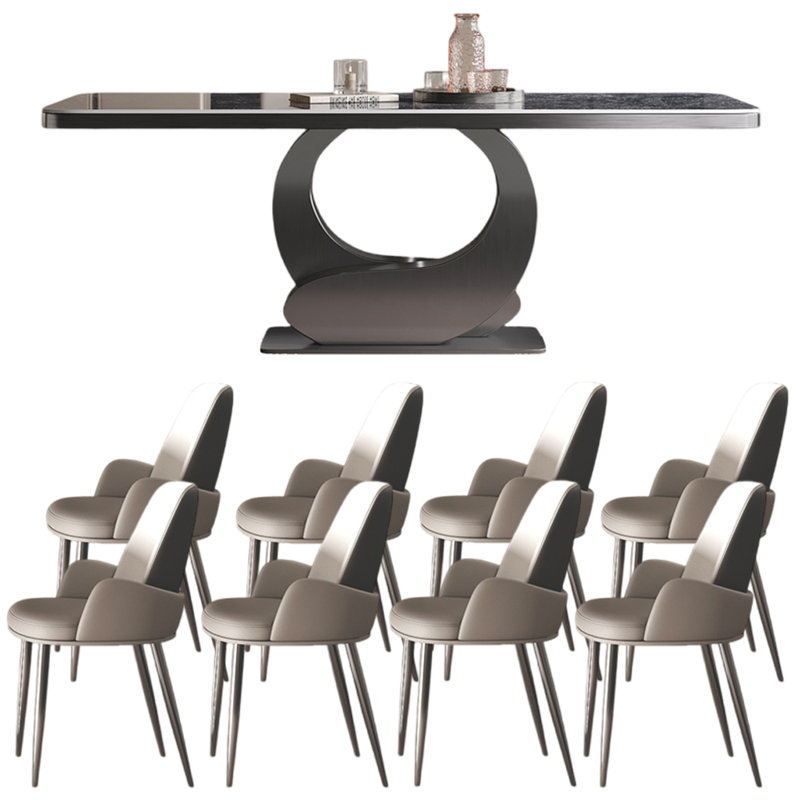 Ensemble de table de salle à manger rectangulaire de style italien, Noir, noir, noir, noir