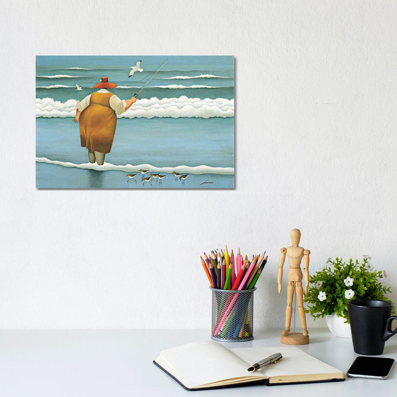 Surfside Fishing by Lowell Herrero - Wrapped Canvas Painting, 20.32 cm H x 30.48 cm W