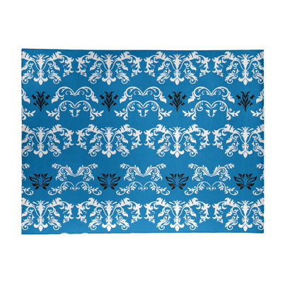 Tapis damassé bleu / blanc