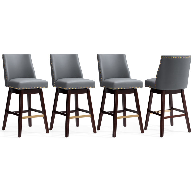 Eriqa Swivel 30.6'' Bar Stool, Blue Grey, Blue Grey Faux Leather