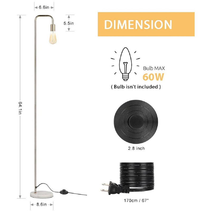 Lampe sur pied arquée 64 po Hartt, Doré