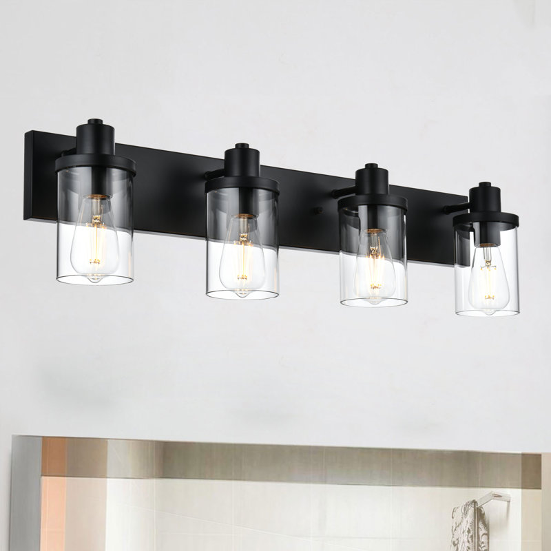 3-Light Bathroom Light Fixtures, Matte Black Modern Vanity Lights With Clear Glass Shades, Bathroom Wall Lamp For Mirror Living Room Cabinet Bedroom Porch
