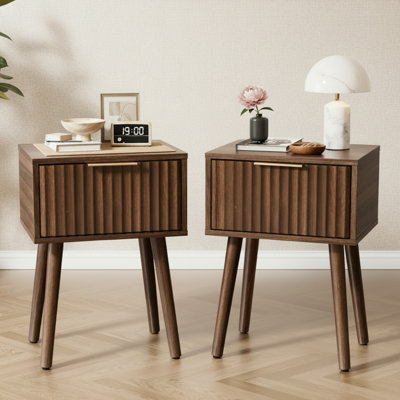  15.7" W Walnut Side Table 2pcs