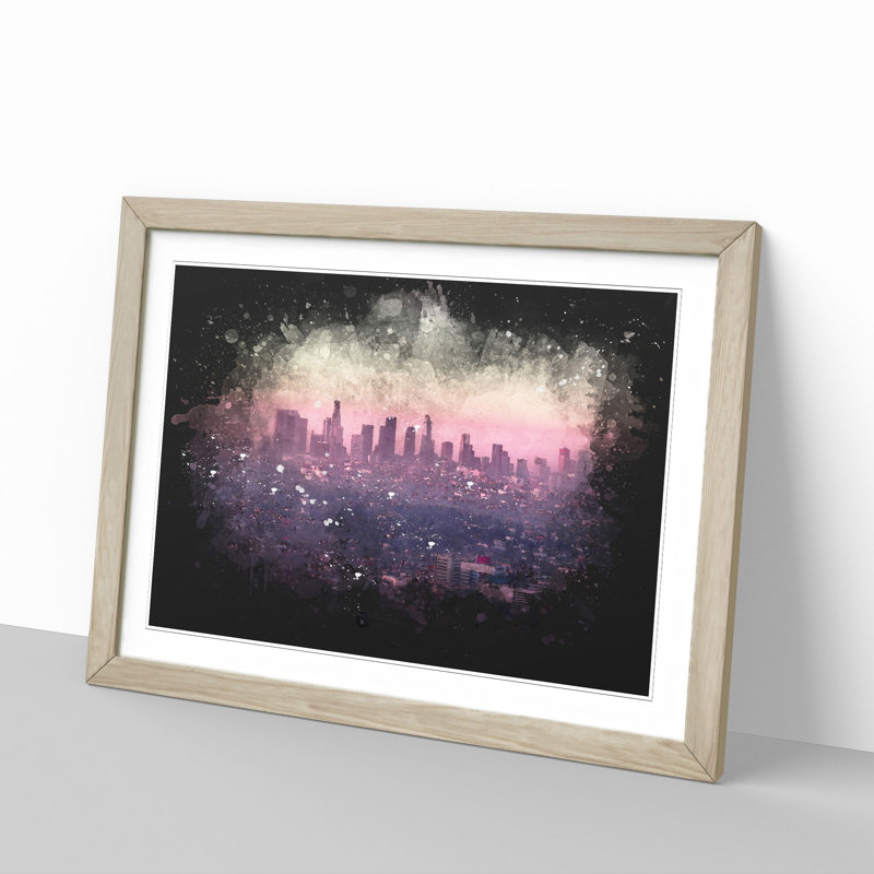 Los Angeles Skyline in the Morning - Picture Frame Painting Print, 24cm H x 33cm W x 2cm D, Oak Framed