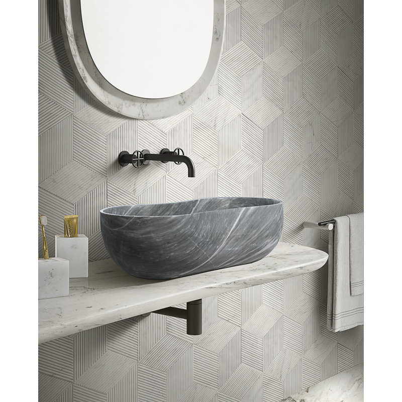Carrara Gray Natural Marble Bathroom Vessel Sink, Gray