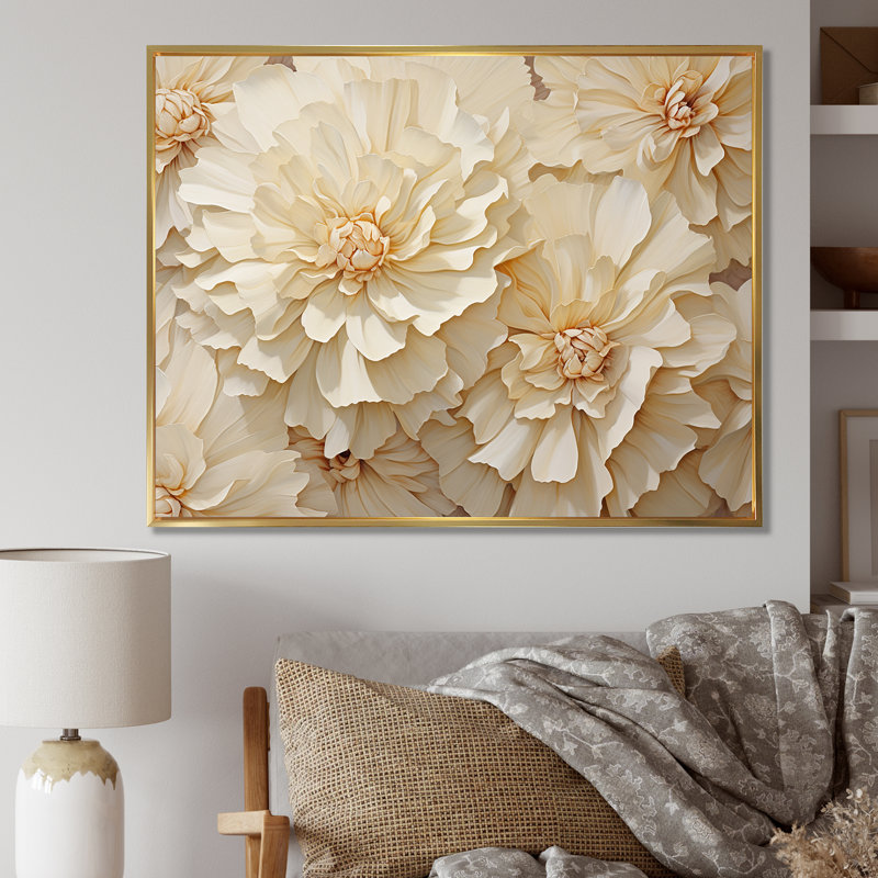 Minimalisme, œillets blancs sur toile, Cadre flottant doré, H 16 po x l 32 po x P 1 po