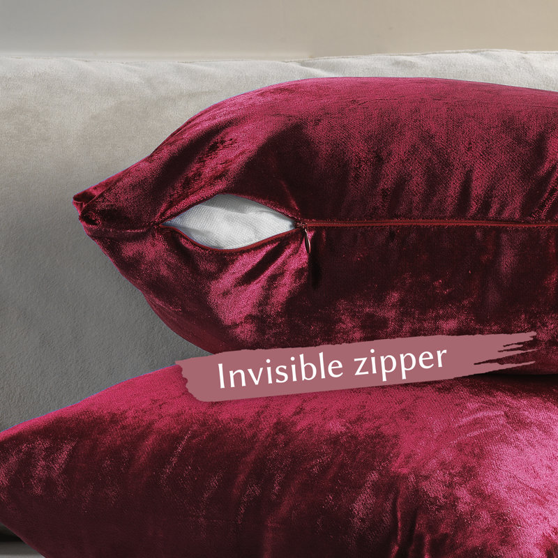 Shiny Velvet Pillow Cover, H 12 po x l 12 po, Rubis, Carrée