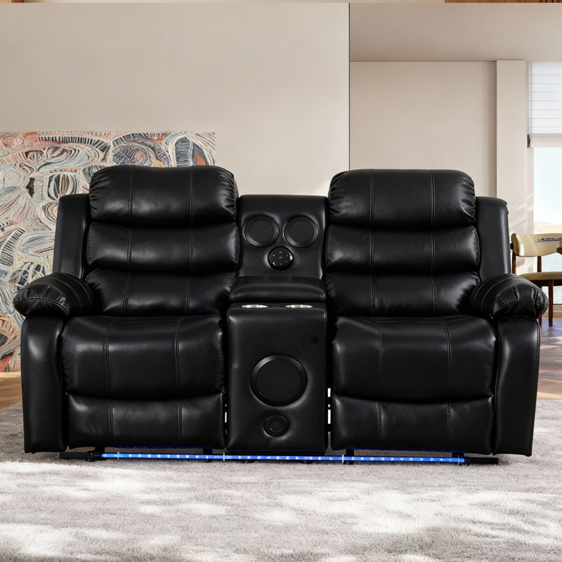 Causeuse en similicuir 68,89 po avec inclinable et haut-parleurs Bluetooth, Noir