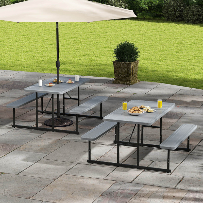 Picnic Table Bench Set For 2-4 People Outdoor Rectangular Camping Dining Table, Gray
