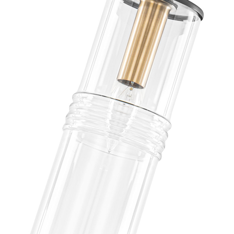 Mini-luminaire suspendu moderne 1 lumière avec hauteur réglable - Abat-jour en verre transparent nervuré de 9,84 po pour îlot de cuisine, finition noire et dorée, base E12, répertorié ETL