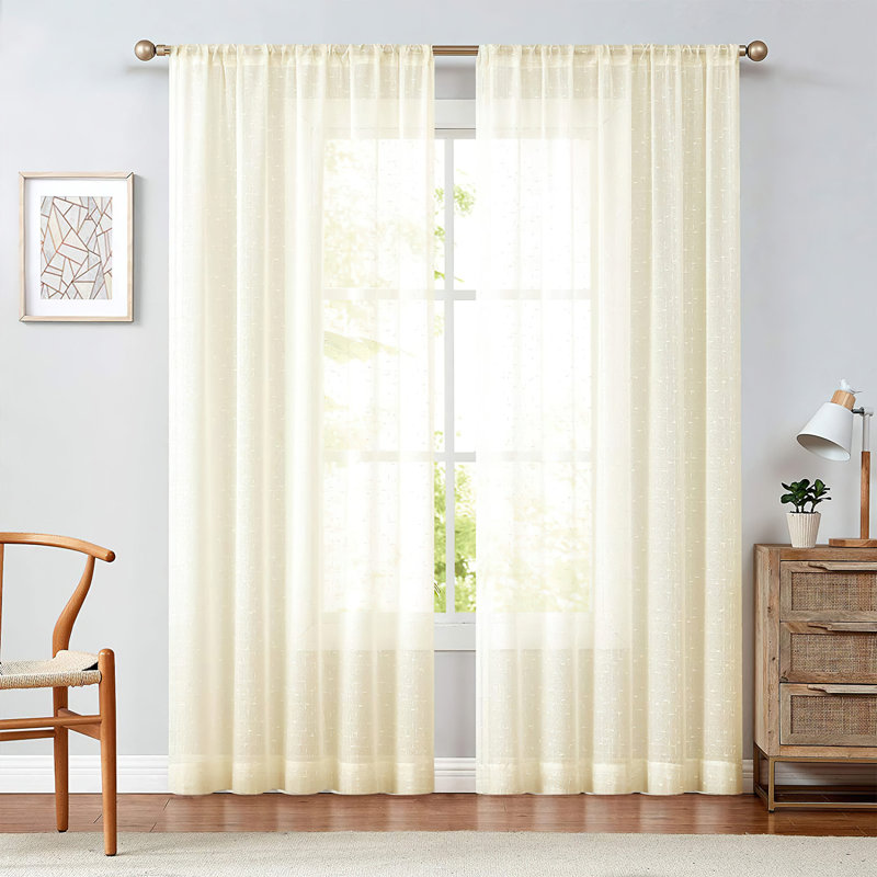 Sheer Curtains Voile Drapes For Living Room, 52" W x 84" L, Beige