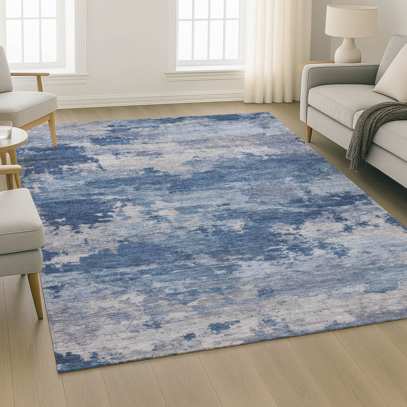 Premium Machine Washable Mayfield AMF2075 Abstract Rug, 8' x 10', Navy