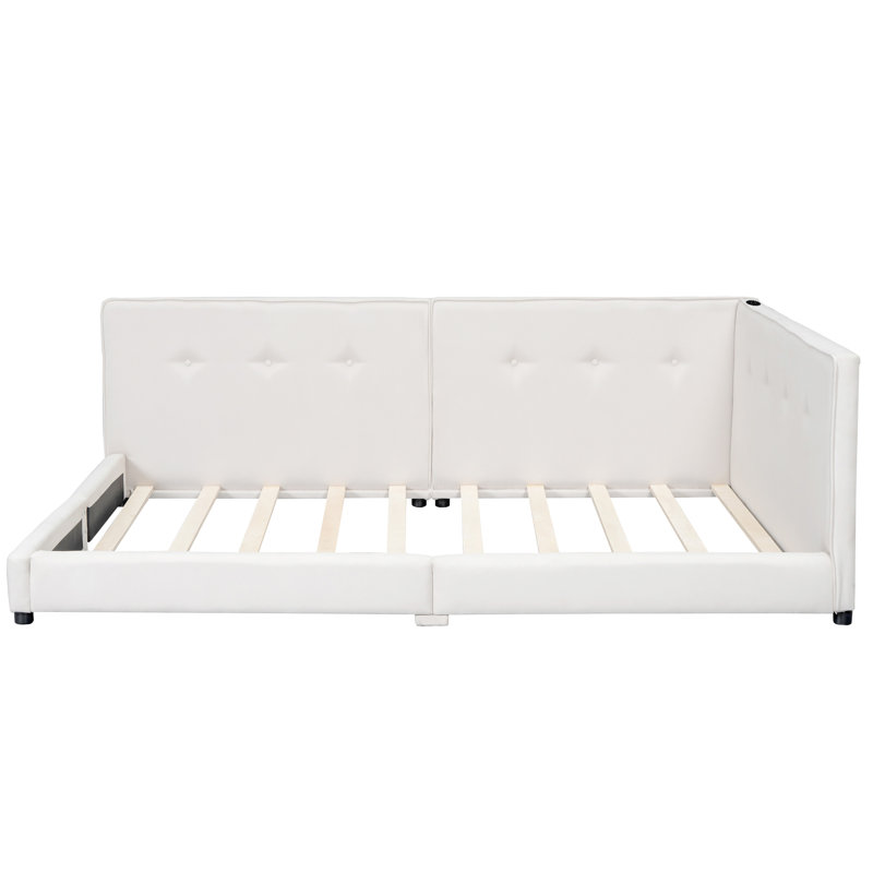 Manasi Upholstered Corner Bed, Queen, Beige