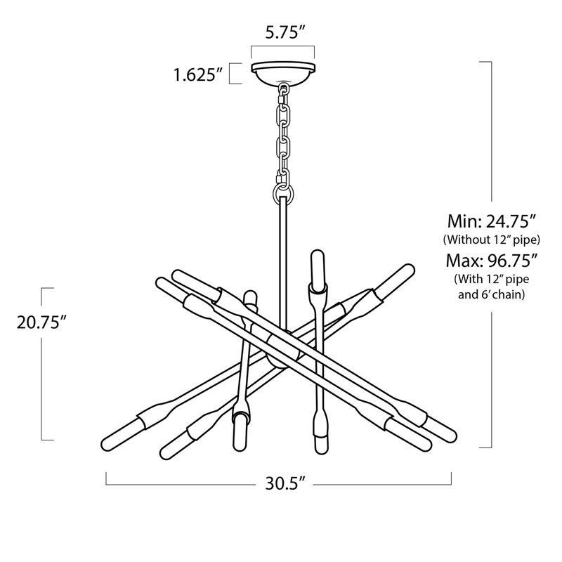 Cobra 12 - Light Chandelier, Polished Nickel, 24.75" H x 30.5" W x 30.5" D