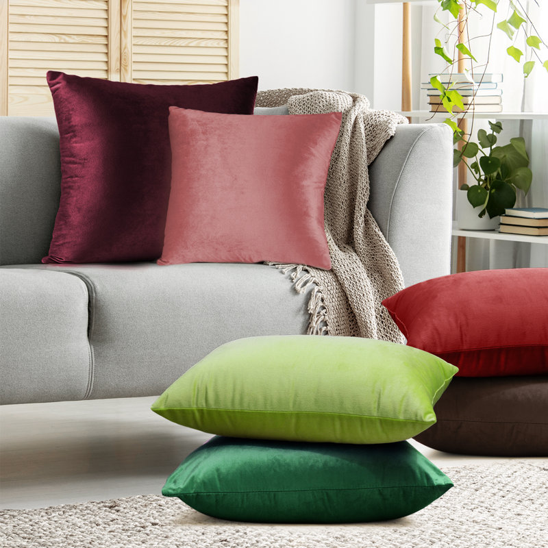 Garden Green Velvet Hypoallergenic 20" x 20" Pillow Covers Set