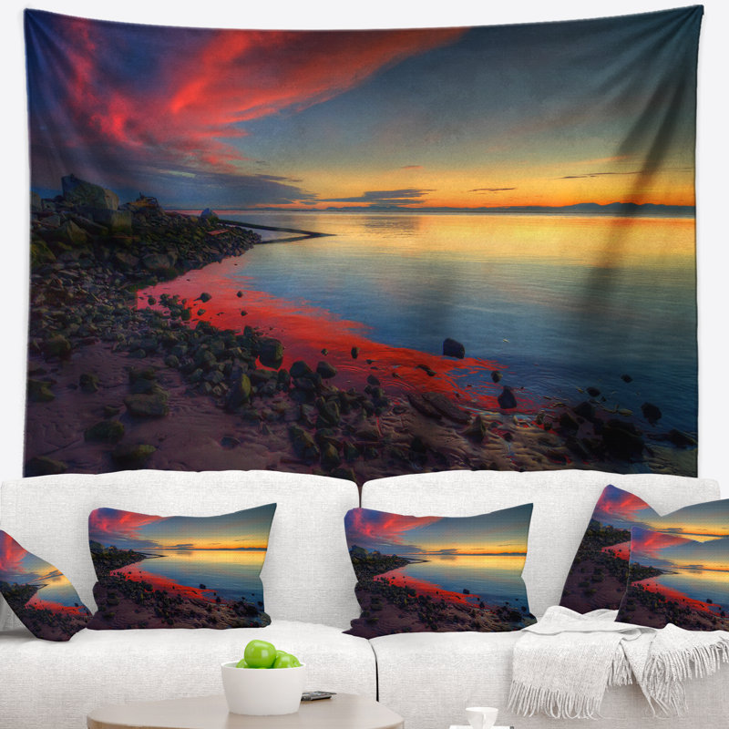 Mélange de couleur de mer au coucher de soleil tapisserie avec accessoires suspendus inclus, H 32 po x l 39 po