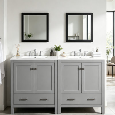 60" Modern Freestanding Double Vanity(Separate) Set With Ceramic Sink For Spacious Bathroom