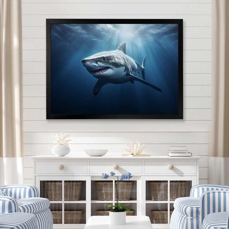 Océan, requin fantôme bleu, photographie sur toile III, Cadre simple noir, H 12 po x l 20 po x P 1 po