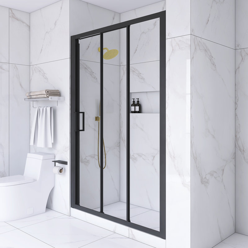 54" x 70" Matte Black Sliding Semi-Frameless Shower Door