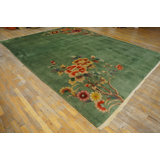 Antique Art Deco Chinese Floral Green 1935 Rug