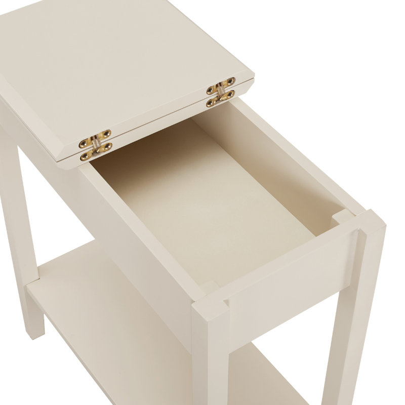 Table de chevet Ilithia avec rangement rabattable et tablette ouverte, table de chevet mince pour les petits espaces, table de bout étroite et moderne pour la chambre à coucher ou le salon, organisateur de table d'appoint peu encombrant