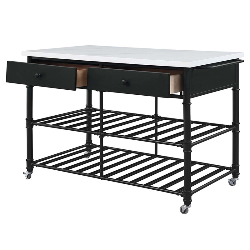 Emery Kitchen Island, White Cultured Marble Top & Gray Finish