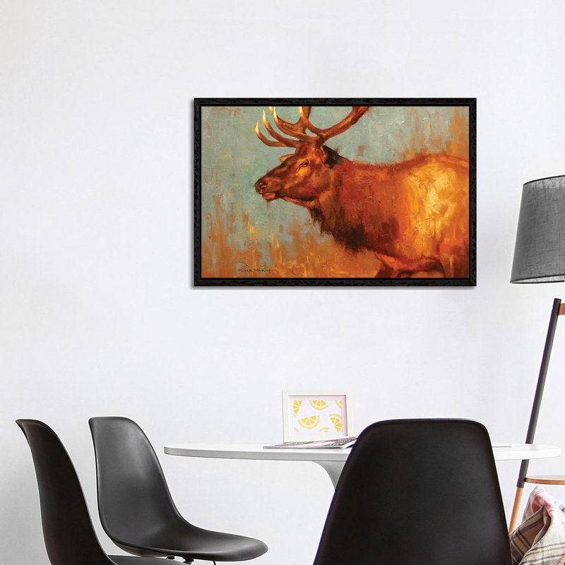 Timber Bull 1 Piece Painting on Canvas, 66.04cm H x 101.6cm W x 3.81cm D, Black Framed