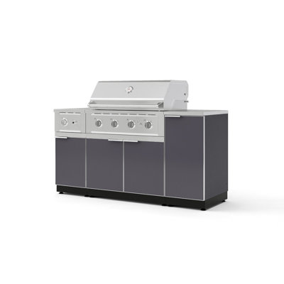 Ensemble d'armoire pour l'extérieur en aluminium gris ardoise 6 pièces avec 1 porte, 1 gril, un brûleur latéral au gaz naturel de 36 po, un brûleur latéral et un plateau en acier inoxydable de 16 po