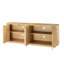 Meuble télé avec buffet à motif ondulé et armoire à rayures verticales en bois pour cuisine / chambre à coucher / vestibule. Naturel, l 64 po x P 15 po x H 24 po.