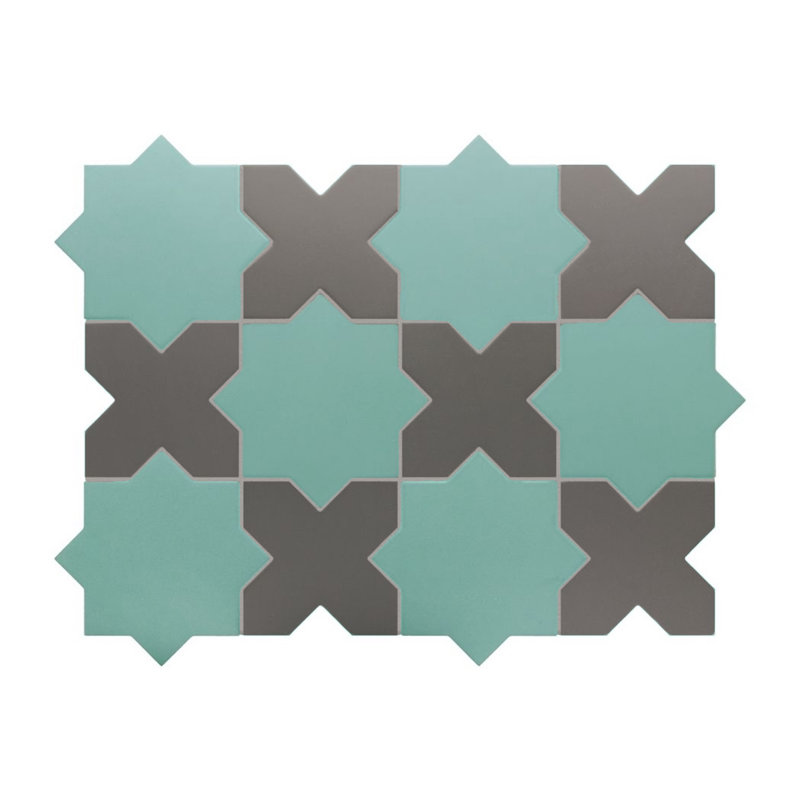Porto Star+Cross 6.1 In. X 11.9 In. Porcelain Wall And Floor Tile (10.54 Sq. Ft. / Case), Jade Star/Black Cross
