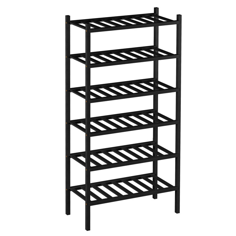 Modern Stackable Bamboo Shoe Rack 10.7"X18.1"X35" - 6 Tier, Black Wood Finish For Entryway