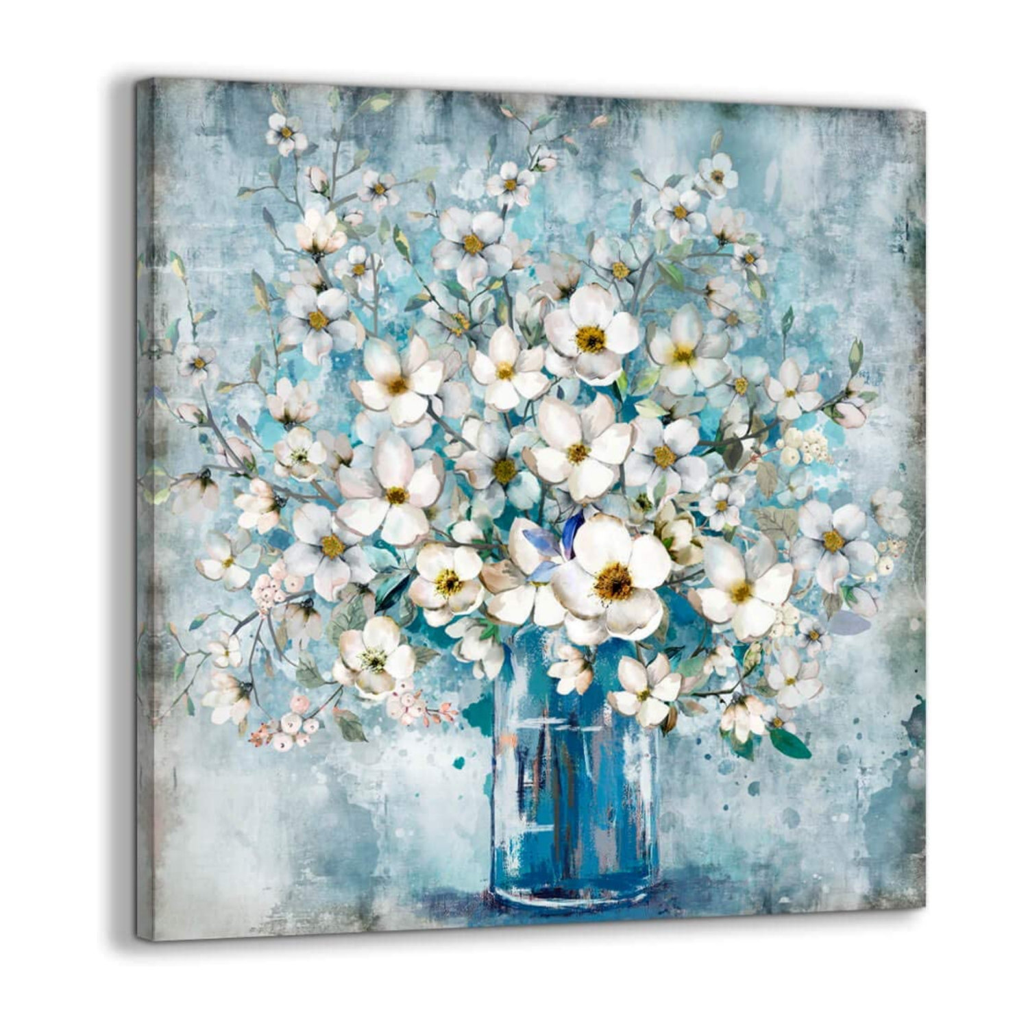 Square canvas mockup, white flowers, styled stock photo By Optimistic Kids  Art