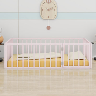 Metal Floor Bed Frame With Fence And Door