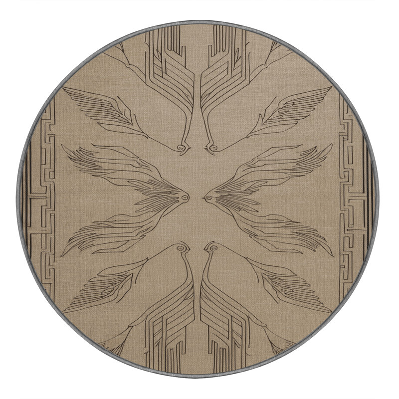 Machine Washable Art Deco Gray Area Rug, Round 6'