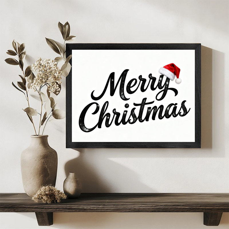 Art mural rétro noir encadré «Merry Christmas», impressions de style rétro, H 25 po x l 37 po