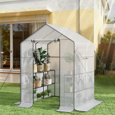Walk-In Greenhouse with double Roll-Up Zippered Doors, 3 Tiers and 12 Shelves