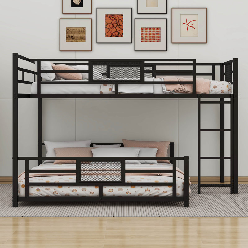 L-Shaped Metal Twin Over Full Size Bunk Bed, Black