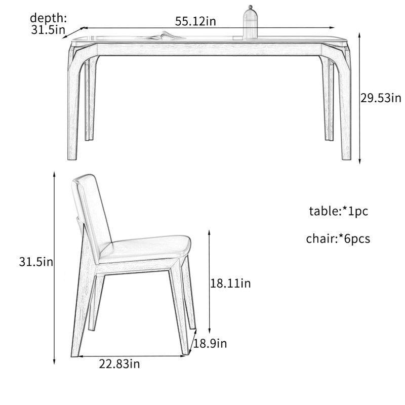 Ensemble de table de salle à manger élégant et simple., H 29,53 po x L 55,12 po x l 31,5 po