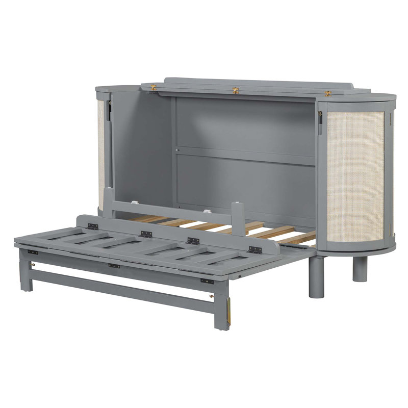 Lit escamotable avec rangement caché et conception tissée moderne, gris, Double