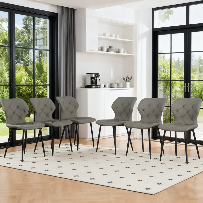 Upholstered Armless Dining Chair With Wraparound Backrest, Faux Leather Grey