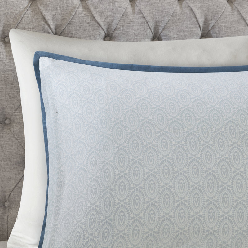 Boho-Chic Blue Floral Cotton King/Cal King Duvet Set