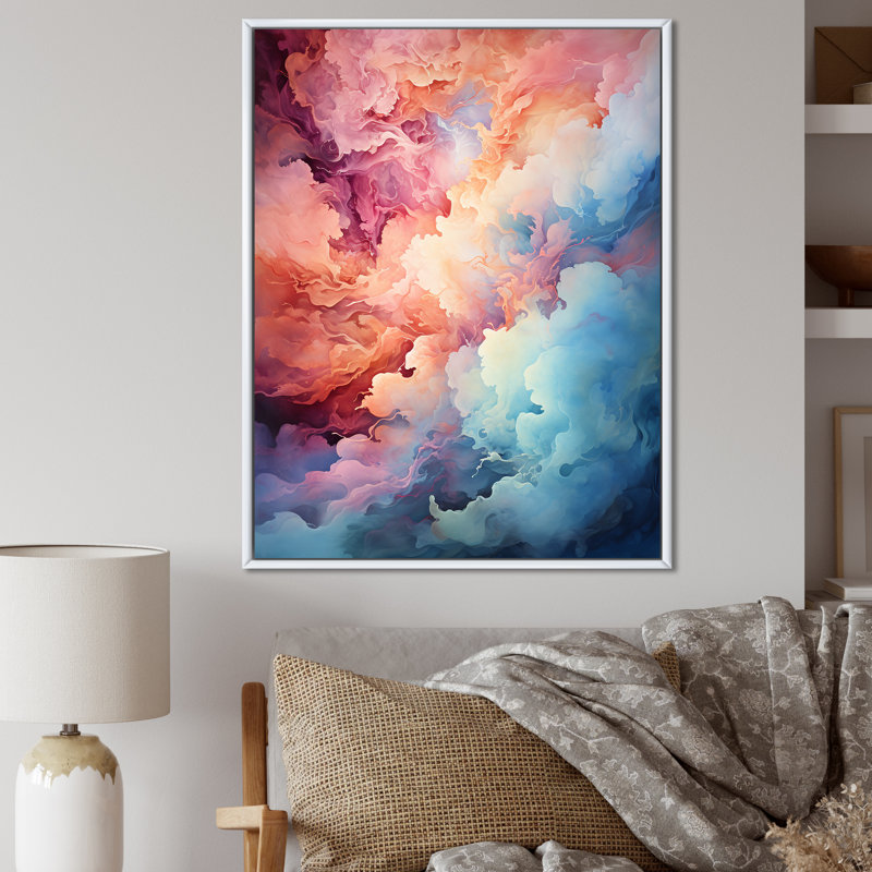 Abstrait galaxie céleste abstraite sur toile, Cadre flottant blanc, H 32 po x l 16 po x P 1 po