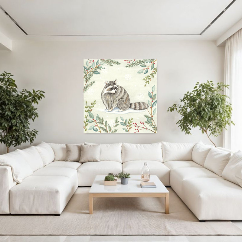 Art contemporain d'hiver avec un animal, H 48 po x l 48 po