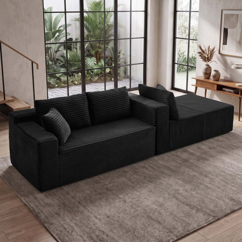105" Compression Modern L-Shaped Modular Sectional Sofa With Chaise Lounge, Soft Corduroy Upholstery Boneless And Deep Seating Cloud Couch Design