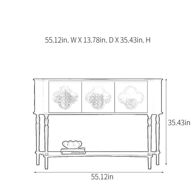 Console rétro minimaliste, Blanc, H 35,43 po x l 55,12 po x P 13,78 po